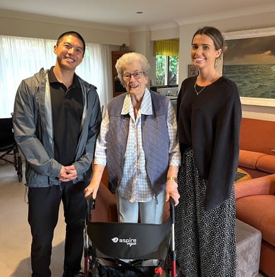 (L-R) Physiotherapist Jason Chen, STRC client Laurie Sucic and Occupational Therapist Madison Flynn