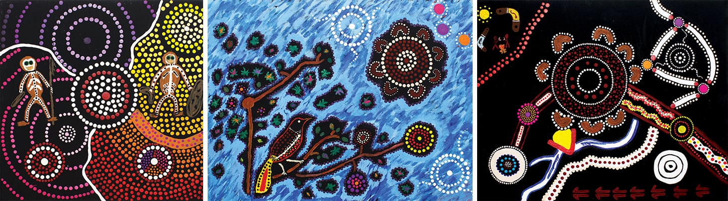 Three indigenous artworks by First Nations woman and HammondCare employee Tanya Conlan