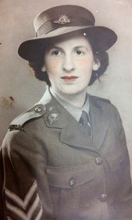 Sepia photograph of Pauline back when she served in the Australian Women's Army Service