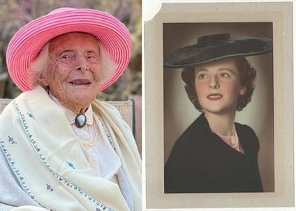 Hope at her 100th birthday and when she was younger