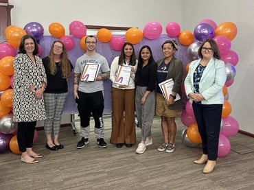 Jarryd Paez, third from left, with HammondCare Chief People Officer Jo Reed (far left), Chief Marketing Officer Victoria Hayman (far right) and other award winners at HammondCare Caulfield