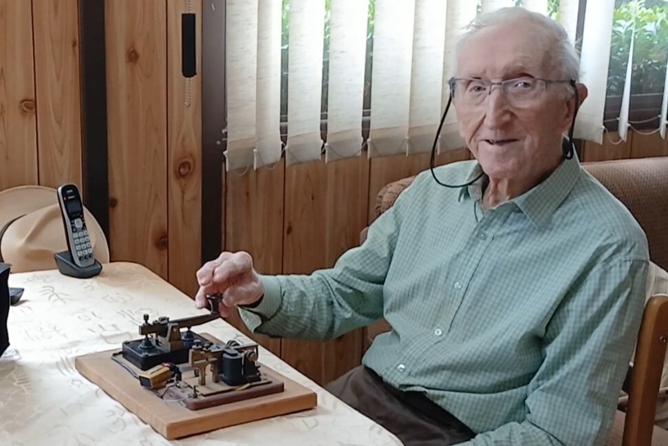 Michael Toomey demonstrating Morse Code at his home
